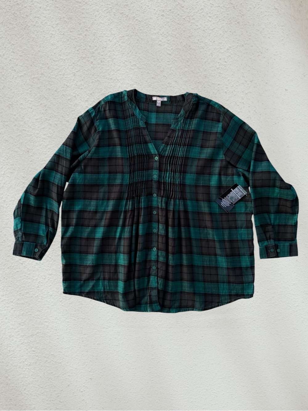 Woman Within Green & Black Buffalo Plaid Flannel Long Sleeve Shirt ~ Women’s 2X
